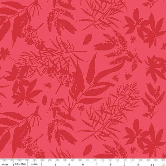 SUPER DEAL! 29" End of Bolt - Floral Gardens Foliage C14361 Red - Riley Blake Designs - Tone-on-Tone Flowers Leaves - Quilting Cotton Fabric