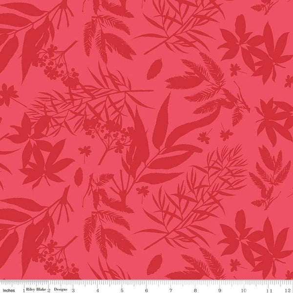 CLEARANCE Floral Gardens Foliage C14361 Red - Riley Blake Designs - Tone-on-Tone Flowers Leaves - Quilting Cotton Fabric