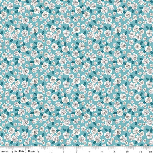 CLEARANCE Floral Gardens Blossoms C14363 Sky - Riley Blake Designs - Floral Flowers - Quilting Cotton Fabric