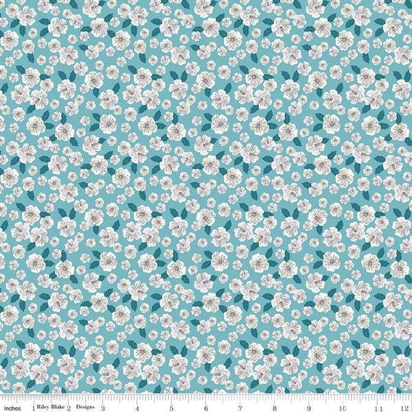 SALE Floral Gardens Blossoms C14363 Sky - Riley Blake Designs - Floral Flowers - Quilting Cotton Fabric