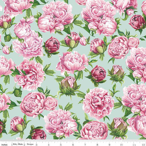 SALE Monthly Placemats 2 May Peonies C13929 Mint - Riley Blake Designs - Floral Flowers - Quilting Cotton Fabric