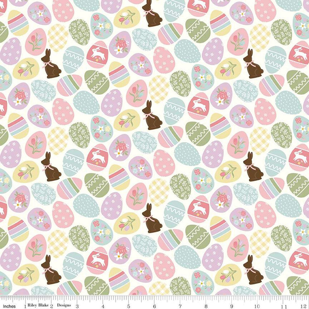 SALE Bunny Trail Easter Eggs C14251 White by Riley Blake Designs - Easter Eggs Chocolate Bunnies - Quilting Cotton Fabric