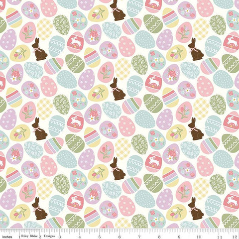 SALE Bunny Trail Easter Eggs C14251 White by Riley Blake Designs - Easter Eggs Chocolate Bunnies - Quilting Cotton Fabric