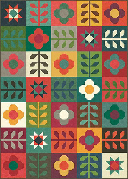 SALE Mod Blossoms Quilt PATTERN P154 by Heather Peterson - Riley Blake Designs - INSTRUCTIONS Only - Pieced Flowers Stars Leaves