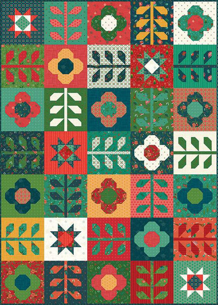SALE Mod Blossoms Quilt PATTERN P154 by Heather Peterson - Riley Blake Designs - INSTRUCTIONS Only - Pieced Flowers Stars Leaves