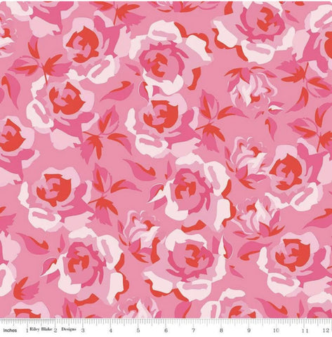 10" End of Bolt - Sending Love Main C10080 Pink - Riley Blake Designs - Valentine's Floral Flowers Roses - Quilting Cotton Fabric