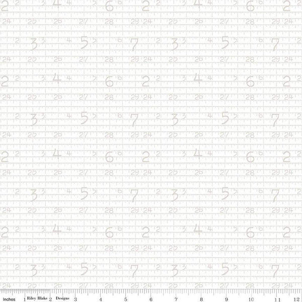 SALE Lights On Measure C14476 - Riley Blake Designs - White-on-White Measuring Tape Markings Numbers - Quilting Cotton Fabric