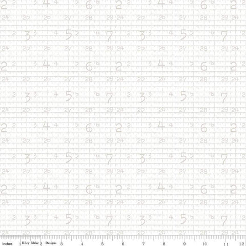 SALE Lights On Measure C14476 - Riley Blake Designs - White-on-White Measuring Tape Markings Numbers - Quilting Cotton Fabric