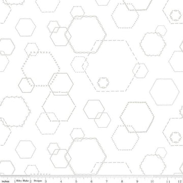 29" End of Bolt - CLEARANCE Lights On Hexies C14482 - Riley Blake Designs - White-on-White Hexagons - Quilting Cotton Fabric