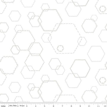 Fat Quarter End of Bolt - CLEARANCE Lights On Hexies C14482 - Riley Blake Designs - White-on-White Hexagons - Quilting Cotton Fabric