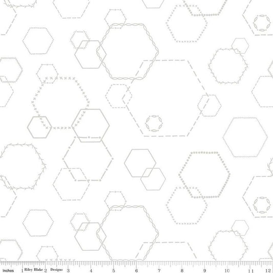 Fat Quarter End of Bolt - CLEARANCE Lights On Hexies C14482 - Riley Blake Designs - White-on-White Hexagons - Quilting Cotton Fabric