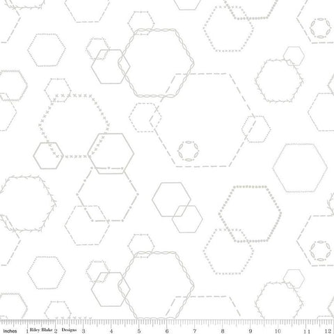 SALE Lights On Hexies C14482 - Riley Blake Designs - White-on-White Hexagons - Quilting Cotton Fabric