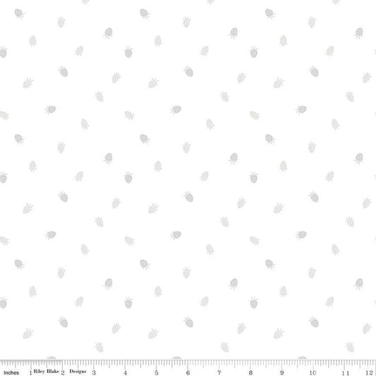 Fat Quarter End of Bolt - Lights On Strawberries C14487 - Riley Blake Designs - White-on-White Berries - Quilting Cotton Fabric