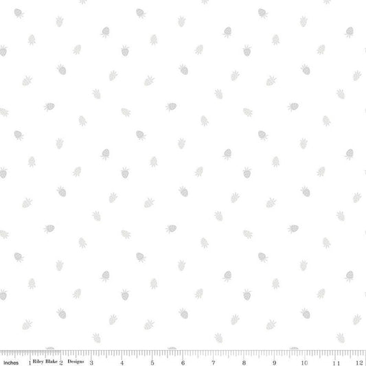 13" End of Bolt - Lights On Strawberries C14487 - Riley Blake Designs - White-on-White Berries - Quilting Cotton Fabric