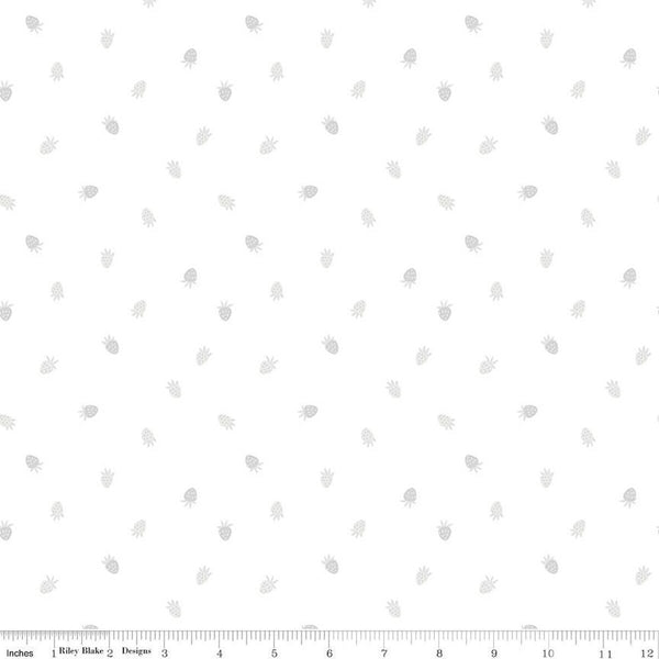 SALE Lights On Strawberries C14487 - Riley Blake Designs - White-on-White Berries - Quilting Cotton Fabric