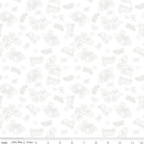 SALE Lights On Flutter C14488 - Riley Blake Designs - White-on-White Moths - Quilting Cotton Fabric