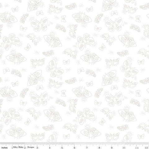 CLEARANCE Lights On Flutter C14488 - Riley Blake Designs - White-on-White Moths - Quilting Cotton Fabric