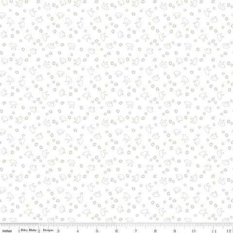 SALE Lights On Chicks C14489 - Riley Blake Designs - White-on-White Chicks Flowers - Quilting Cotton Fabric