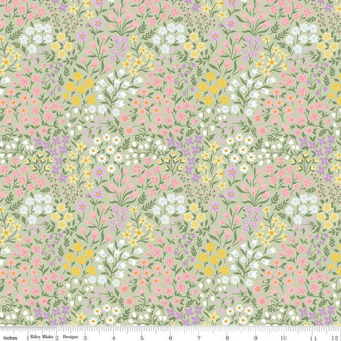 SALE Bunny Trail Spring Floral C14253 Green by Riley Blake Designs - Easter Flowers - Quilting Cotton Fabric
