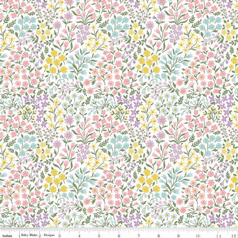 9" End of Bolt - Bunny Trail Spring Floral C14253 White by Riley Blake Designs - Easter Flowers - Quilting Cotton Fabric