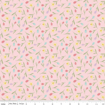 Bunny Trail Tulip Toss C14254 Pink by Riley Blake Designs - Easter Floral Flowers Tulips - Quilting Cotton Fabric