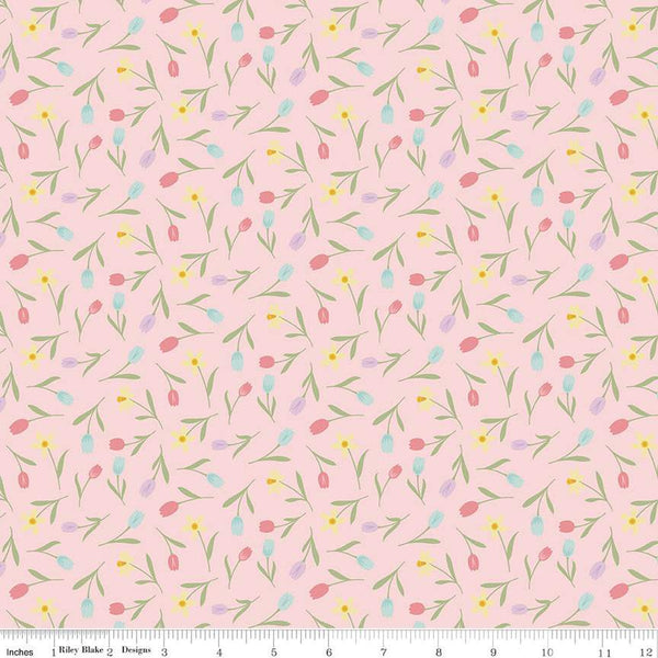 Bunny Trail Tulip Toss C14254 Pink by Riley Blake Designs - Easter Floral Flowers Tulips - Quilting Cotton Fabric