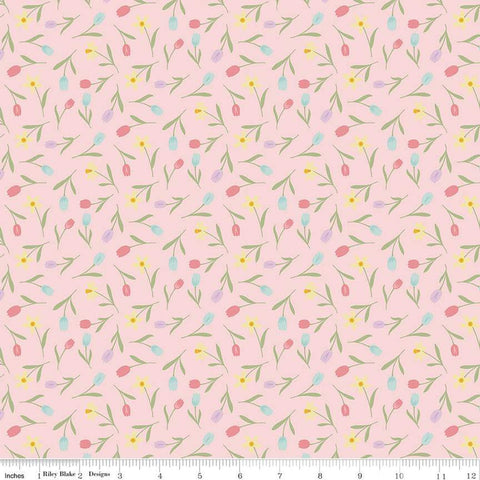 SALE Bunny Trail Tulip Toss C14254 Pink by Riley Blake Designs - Easter Floral Flowers Tulips - Quilting Cotton Fabric