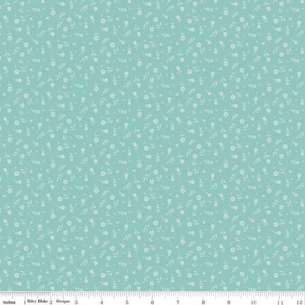 Bunny Trail Ditsy C14255 Aqua by Riley Blake Designs - Easter Floral Flowers - Quilting Cotton Fabric