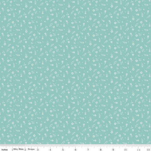 SALE Bunny Trail Ditsy C14255 Aqua by Riley Blake Designs - Easter Floral Flowers - Quilting Cotton Fabric