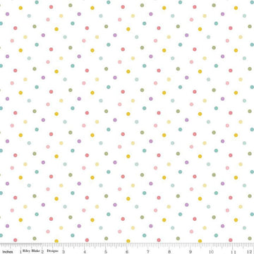 25" End of Bolt - Bunny Trail Dots C14257 White by Riley Blake Designs - Easter Polka Dot Dotted - Quilting Cotton Fabric
