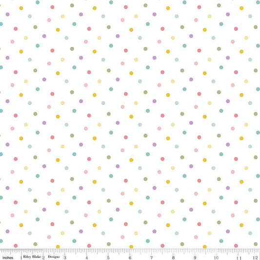 25" End of Bolt - Bunny Trail Dots C14257 White by Riley Blake Designs - Easter Polka Dot Dotted - Quilting Cotton Fabric