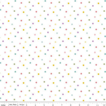 25" End of Bolt - SALE Bunny Trail Dots C14257 White by Riley Blake Designs - Easter Polka Dot Dotted - Quilting Cotton Fabric