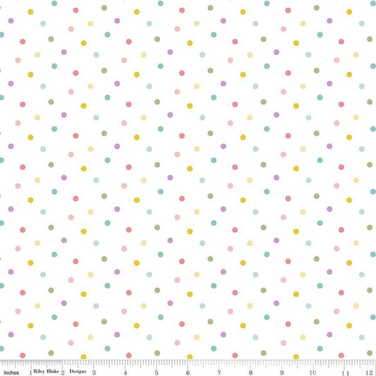 25" End of Bolt - SALE Bunny Trail Dots C14257 White by Riley Blake Designs - Easter Polka Dot Dotted - Quilting Cotton Fabric