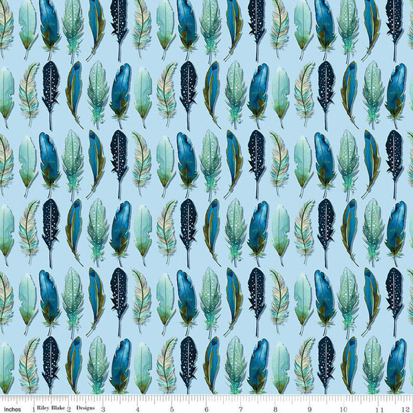 CLEARANCE Poppies and Plumes Feathers C14294 Powder - Riley Blake Designs - Quilting Cotton Fabric