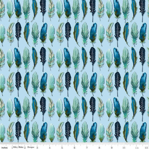 CLEARANCE Poppies and Plumes Feathers C14294 Powder - Riley Blake Designs - Quilting Cotton Fabric