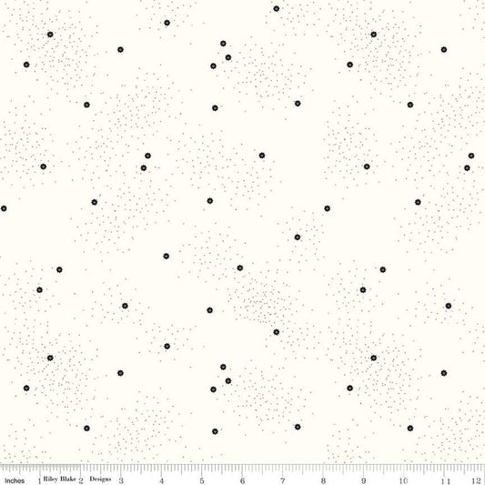 SALE Dainty Daisy on Cloud C700 Licorice - Riley Blake Designs - Floral Flowers Pin Dots - Quilting Cotton Fabric