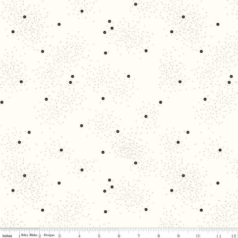 Dainty Daisy on Cloud C700 Licorice by Riley Blake Designs - Floral Flowers Pin Dots - Quilting Cotton Fabric