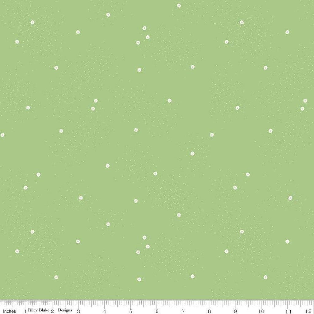 SALE Dainty Daisy C665 Grass by Riley Blake Designs - Floral Flowers Pin Dots - Quilting Cotton Fabric