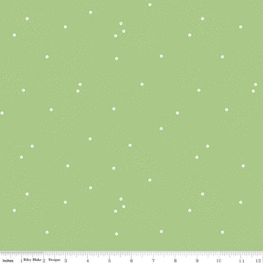 18" End of Bolt - CLEARANCE Dainty Daisy C665 Grass by Riley Blake Designs - Floral Flowers Pin Dots - Quilting Cotton Fabric