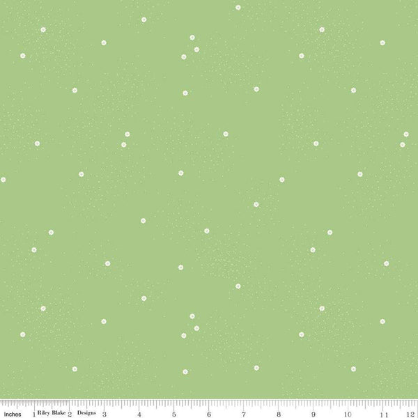 18" End of Bolt - CLEARANCE Dainty Daisy C665 Grass by Riley Blake Designs - Floral Flowers Pin Dots - Quilting Cotton Fabric