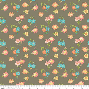SALE Spring's in Town Floral C14211 Pewter - Riley Blake Designs - Flower Flowers - Quilting Cotton Fabric