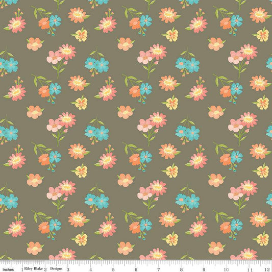 SALE Spring's in Town Floral C14211 Pewter - Riley Blake Designs - Flower Flowers - Quilting Cotton Fabric