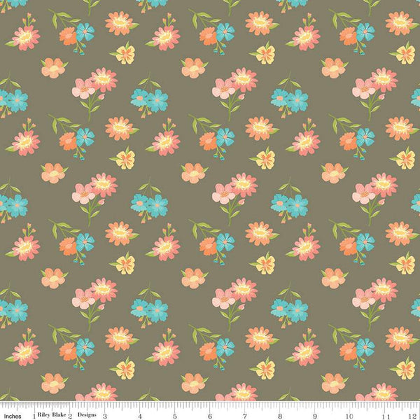 SALE Spring's in Town Floral C14211 Pewter - Riley Blake Designs - Flower Flowers - Quilting Cotton Fabric