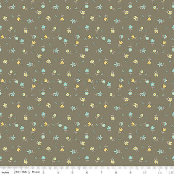 Spring's in Town Flower Toss C14214 Pewter - Riley Blake Designs - Floral Flowers - Quilting Cotton Fabric