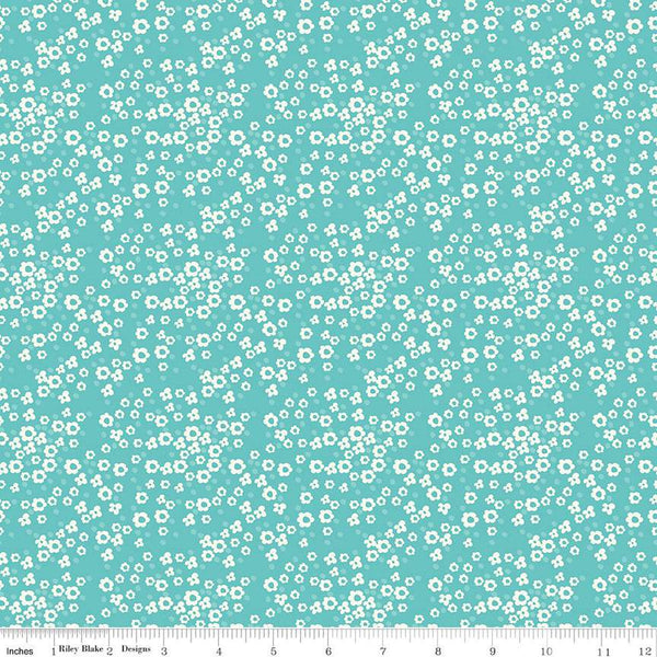 SALE Spring's in Town Blossoms C14215 Peacock - Riley Blake Designs - Floral Flowers Dots - Quilting Cotton Fabric