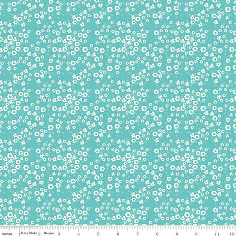 SALE Spring's in Town Blossoms C14215 Peacock - Riley Blake Designs - Floral Flowers Dots - Quilting Cotton Fabric