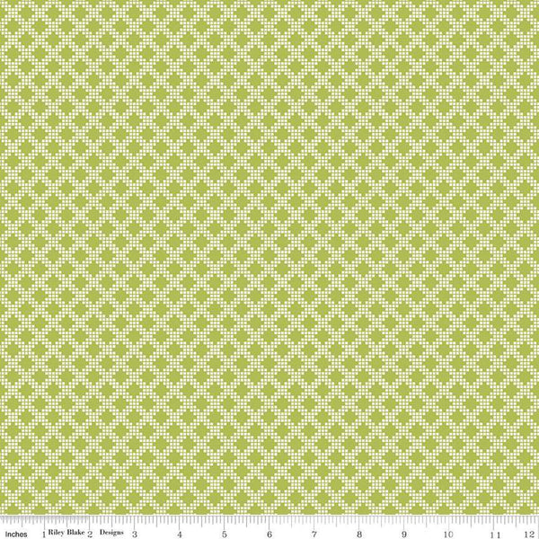 Spring's in Town Diamonds C14216 Green - Riley Blake Designs - Diagonal Grid Geometric - Quilting Cotton Fabric