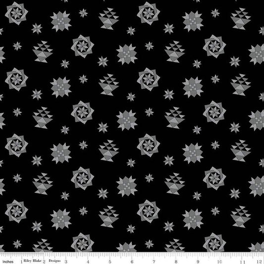 Fat Quarter End of Bolt - SALE Spring Barn Quilts Quilt Blocks C14332 Black - Riley Blake Designs - PRINTED Blocks - Quilting Cotton Fabric