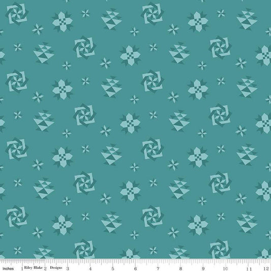 13" End of Bolt - Spring Barn Quilts Quilt Blocks C14332 Teal - Riley Blake Designs - PRINTED Blocks - Quilting Cotton Fabric