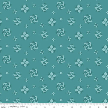 13" End of Bolt - Spring Barn Quilts Quilt Blocks C14332 Teal - Riley Blake Designs - PRINTED Blocks - Quilting Cotton Fabric